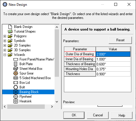custom bearing block creator menu in eMachineShop CAD