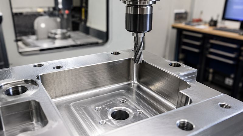 CNC machined part showing rounded internal corners created by an end mill