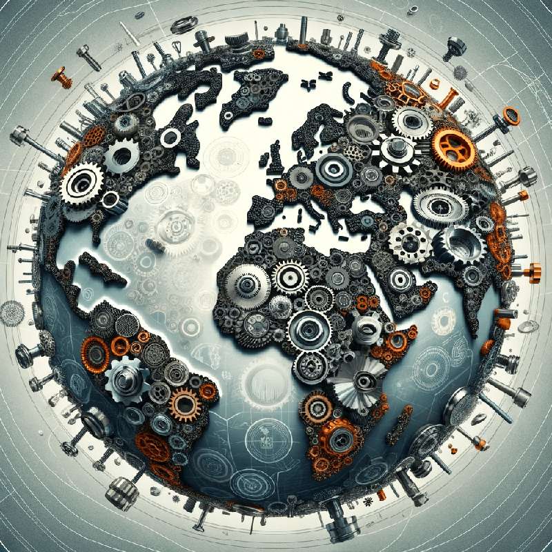 Image of a globe with mechanical tools superimposed on it