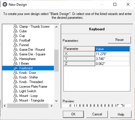 keyboard creator menu in eMachineShop CAD