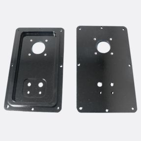 2 black milled metal parts with multiple milled holes