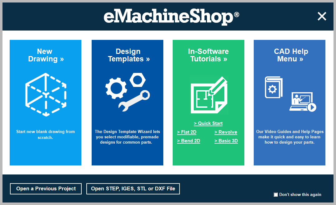 eMachineShop CAD start screen