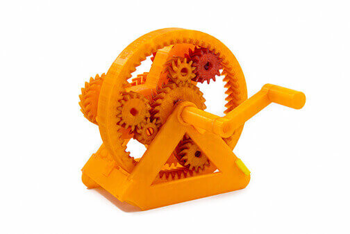 Orange 3D printed plastic gear mechanism